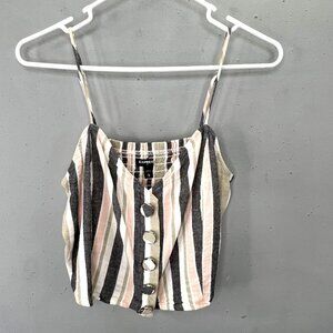 Express Cropped Linen Tank Top M Striped Pink Gray Beige